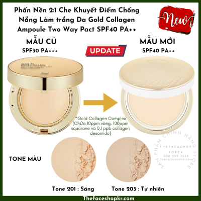 Phấn Phủ Che Khuyết Điểm THEFACESHOP GOLD COLLAGEN AMPOULE TWO-WAY PACT SPF30 PA+++