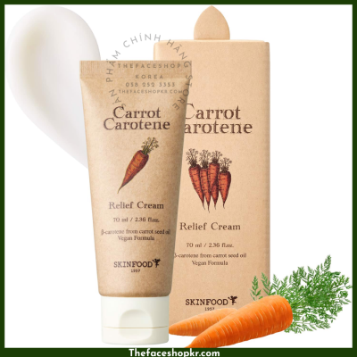 Kem làm dịu dưỡng ẩm, làm mát da chiết xuất cà rốt SKINFOOD CARROT CAROTENE RELIEF CREAM thuần chay 70ml 