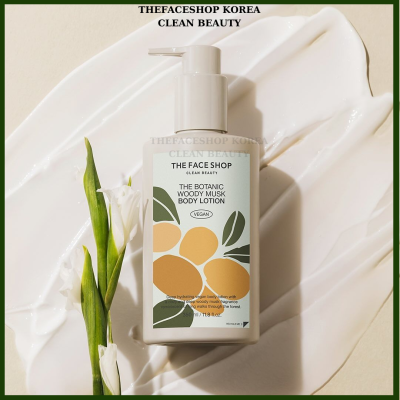 Sữa Dưỡng Thể mùi Xạ Hương Gỗ Dưỡng Ẩm Sâu Sáng da Lưu Hương Lâu The Face Shop The Botanic Woody Musk Body Lotion 350ml