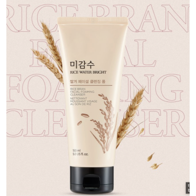 Sữa rửa mặt trắng da The Face Shop cấp ẩm Hàn Quốc có hạt Rice Water Bright Rice Bran Foaming Cleanser 150ml