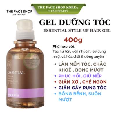 Gel Dưỡng THE FACE SHOP Phục Hồi Tóc Hư Tổn Essential Style Up Hair Gel 400g